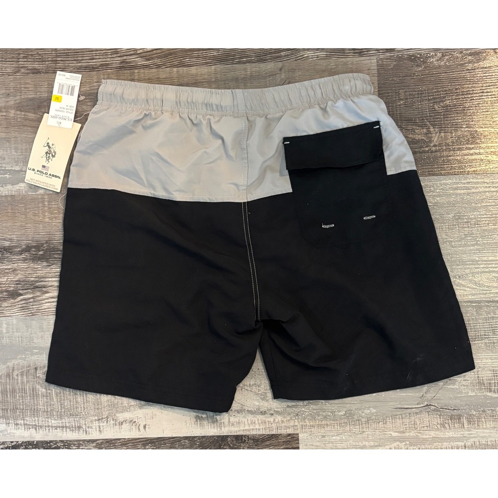 US Polo Assn Mens Swim Trunks Colorblock Board Shorts Black Grey 103432P6 M - Picture 3 of 3